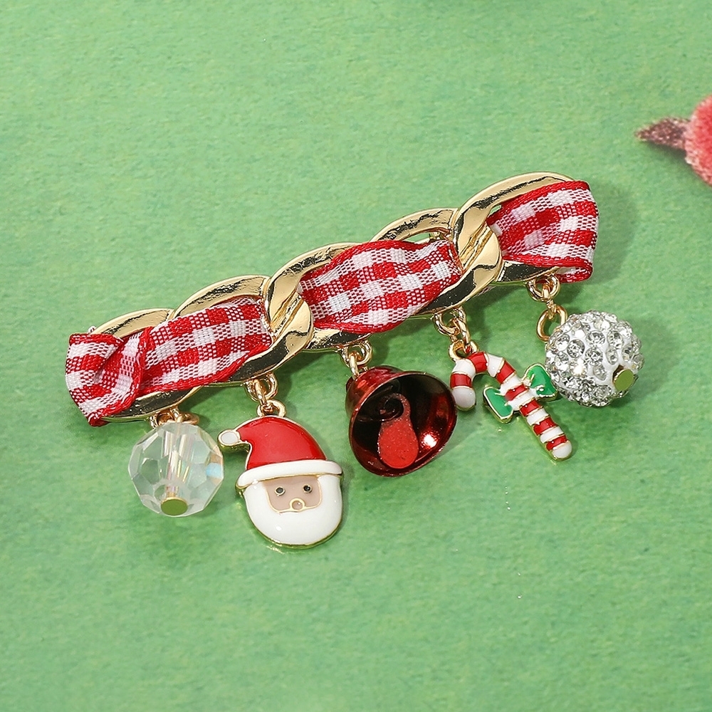 Gold Chain Link Ribbon Candy Cane Christmas Ornament Charm Brooch Pin Accessory
